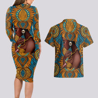 Personalized Black Girl Flora Couples Matching Long Sleeve Bodycon Dress and Hawaiian Shirt African Women - Wonder Print Shop