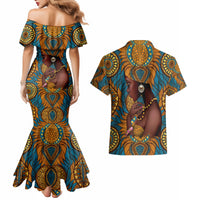 Personalized Black Girl Flora Couples Matching Mermaid Dress and Hawaiian Shirt African Women - Wonder Print Shop