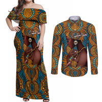 Personalized Black Girl Flora Couples Matching Off Shoulder Maxi Dress and Long Sleeve Button Shirt African Women - Wonder Print Shop