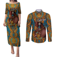 Personalized Black Girl Flora Couples Matching Puletasi and Long Sleeve Button Shirt African Women - Wonder Print Shop