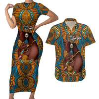 Personalized Black Girl Flora Couples Matching Short Sleeve Bodycon Dress and Hawaiian Shirt African Women - Wonder Print Shop