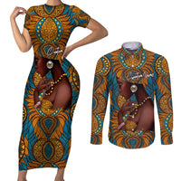 Personalized Black Girl Flora Couples Matching Short Sleeve Bodycon Dress and Long Sleeve Button Shirt African Women - Wonder Print Shop