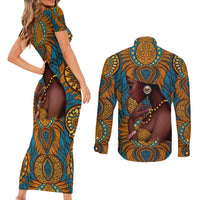 Personalized Black Girl Flora Couples Matching Short Sleeve Bodycon Dress and Long Sleeve Button Shirt African Women - Wonder Print Shop