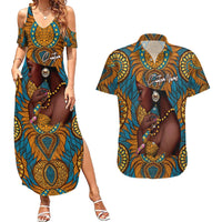Personalized Black Girl Flora Couples Matching Summer Maxi Dress and Hawaiian Shirt African Women - Wonder Print Shop