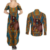 Personalized Black Girl Flora Couples Matching Summer Maxi Dress and Long Sleeve Button Shirt African Women - Wonder Print Shop