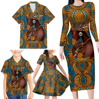 Personalized Black Girl Flora Family Matching Long Sleeve Bodycon Dress and Hawaiian Shirt African Women - Wonder Print Shop