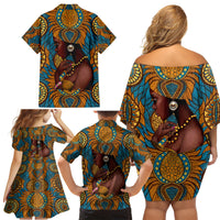 Personalized Black Girl Flora Family Matching Off Shoulder Short Dress and Hawaiian Shirt African Women - Wonder Print Shop