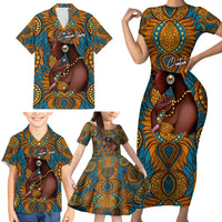 Personalized Black Girl Flora Family Matching Short Sleeve Bodycon Dress and Hawaiian Shirt African Women - Wonder Print Shop