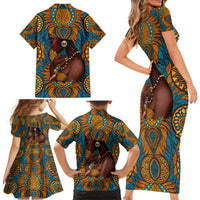Personalized Black Girl Flora Family Matching Short Sleeve Bodycon Dress and Hawaiian Shirt African Women - Wonder Print Shop