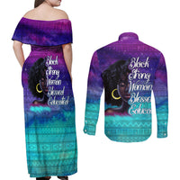 Black Strong Women Blessed Educated Couples Matching Off Shoulder Maxi Dress and Long Sleeve Button Shirt African Girl - Wonder Print Shop