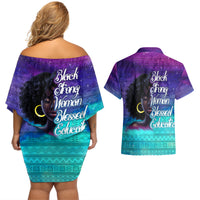 Black Strong Women Blessed Educated Couples Matching Off Shoulder Short Dress and Hawaiian Shirt African Girl - Wonder Print Shop