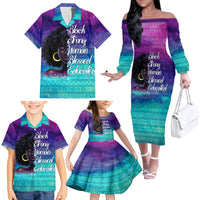 Black Strong Women Blessed Educated Family Matching Off Shoulder Long Sleeve Dress and Hawaiian Shirt African Girl - Wonder Print Shop