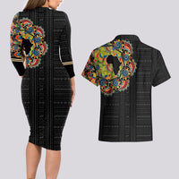 Personalized Sleeve African Pattern Couples Matching Long Sleeve Bodycon Dress and Hawaiian Shirt Multi-Colored - Wonder Print Shop