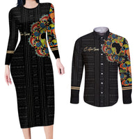 Personalized Sleeve African Pattern Couples Matching Long Sleeve Bodycon Dress and Long Sleeve Button Shirt Multi-Colored - Wonder Print Shop