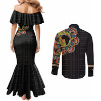 Personalized Sleeve African Pattern Couples Matching Mermaid Dress and Long Sleeve Button Shirt Multi-Colored