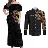 Personalized Sleeve African Pattern Couples Matching Off Shoulder Maxi Dress and Long Sleeve Button Shirt Multi-Colored - Wonder Print Shop