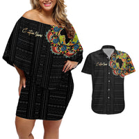 Personalized Sleeve African Pattern Couples Matching Off Shoulder Short Dress and Hawaiian Shirt Multi-Colored - Wonder Print Shop