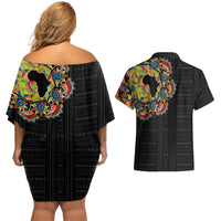 Personalized Sleeve African Pattern Couples Matching Off Shoulder Short Dress and Hawaiian Shirt Multi-Colored - Wonder Print Shop