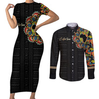 Personalized Sleeve African Pattern Couples Matching Short Sleeve Bodycon Dress and Long Sleeve Button Shirt Multi-Colored - Wonder Print Shop