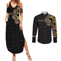 Personalized Sleeve African Pattern Couples Matching Summer Maxi Dress and Long Sleeve Button Shirt Multi-Colored - Wonder Print Shop