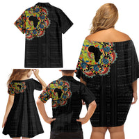 Personalized Sleeve African Pattern Family Matching Off Shoulder Short Dress and Hawaiian Shirt Multi-Colored - Wonder Print Shop
