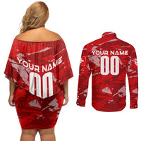 Personalized Switzerland Football 2024 Couples Matching Off Shoulder Short Dress and Long Sleeve Button Shirt Trophy Wing Style - Wonder Print Shop