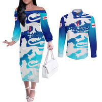 Personalized England Football 2024 Couples Matching Off The Shoulder Long Sleeve Dress and Long Sleeve Button Shirt Trophy Wing Style