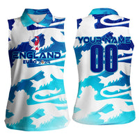 Personalized England Football 2024 Women Sleeveless Polo Shirt Trophy Wing Style - Wonder Print Shop