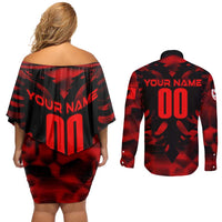 Personalized Albania Football 2024 Couples Matching Off Shoulder Short Dress and Long Sleeve Button Shirt Trophy Wing Style - Wonder Print Shop