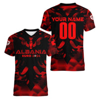 Personalized Albania Football 2024 Women V-Neck T-Shirt Trophy Wing Style - Wonder Print Shop