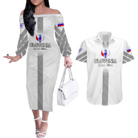 Personalized Slovenia Football 2024 Couples Matching Off The Shoulder Long Sleeve Dress and Hawaiian Shirt Trophy Wing Style - Wonder Print Shop