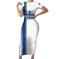 Personalized Finland Football 2024 Short Sleeve Bodycon Dress Trophy Wing Style - Wonder Print Shop