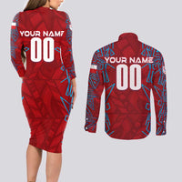 Personalized Czech Republic Football 2024 Couples Matching Long Sleeve Bodycon Dress and Long Sleeve Button Shirt Trophy Wing Style - Wonder Print Shop