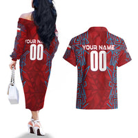 Personalized Czech Republic Football 2024 Couples Matching Off The Shoulder Long Sleeve Dress and Hawaiian Shirt Trophy Wing Style - Wonder Print Shop