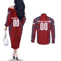 Personalized Czech Republic Football 2024 Couples Matching Off The Shoulder Long Sleeve Dress and Long Sleeve Button Shirt Trophy Wing Style