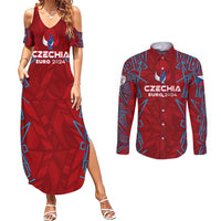 Personalized Czech Republic Football 2024 Couples Matching Summer Maxi Dress and Long Sleeve Button Shirt Trophy Wing Style - Wonder Print Shop