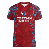 Personalized Czech Republic Football 2024 Women V-Neck T-Shirt Trophy Wing Style - Wonder Print Shop