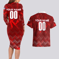 Personalized Serbia Football 2024 Couples Matching Long Sleeve Bodycon Dress and Hawaiian Shirt Trophy Wing Style - Wonder Print Shop