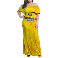 Personalized Romania Football 2024 Family Matching Off Shoulder Maxi Dress and Hawaiian Shirt Trophy Wing Style - Wonder Print Shop