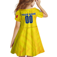 Personalized Romania Football 2024 Kid Short Sleeve Dress Trophy Wing Style - Wonder Print Shop