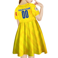 Personalized Romania Football 2024 Kid Short Sleeve Dress Trophy Wing Style - Wonder Print Shop