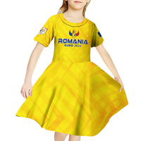 Personalized Romania Football 2024 Kid Short Sleeve Dress Trophy Wing Style - Wonder Print Shop
