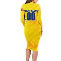 Personalized Romania Football 2024 Long Sleeve Bodycon Dress Trophy Wing Style - Wonder Print Shop