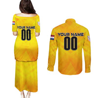 Personalized Netherlands Football 2024 Couples Matching Puletasi and Long Sleeve Button Shirt Trophy Wing Style - Wonder Print Shop