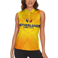Personalized Netherlands Football 2024 Women Sleeveless Polo Shirt Trophy Wing Style - Wonder Print Shop