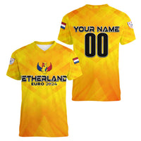 Personalized Netherlands Football 2024 Women V-Neck T-Shirt Trophy Wing Style - Wonder Print Shop