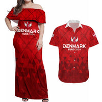 Personalized Denmark Football 2024 Couples Matching Off Shoulder Maxi Dress and Hawaiian Shirt Trophy Wing Style - Wonder Print Shop