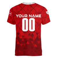 Personalized Denmark Football 2024 Women V-Neck T-Shirt Trophy Wing Style - Wonder Print Shop