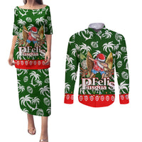 Guam Christmas Couples Matching Puletasi Dress and Long Sleeve Button Shirts Felis Pusgua Tropical Xmas Patterns - Wonder Print Shop