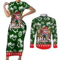 Guam Christmas Couples Matching Short Sleeve Bodycon Dress and Long Sleeve Button Shirts Felis Pusgua Tropical Xmas Patterns - Wonder Print Shop